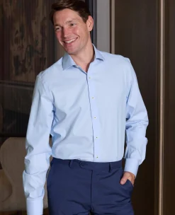 Sky Blue Herringbone Cotton Slim Fit Formal Shirt - Single Cuff