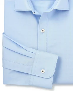 Sky Blue Herringbone Cotton Slim Fit Formal Shirt - Single Cuff
