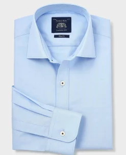 Sky Blue Herringbone Cotton Slim Fit Formal Shirt - Single Cuff