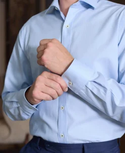 Sky Blue Herringbone Cotton Slim Fit Formal Shirt - Single Cuff