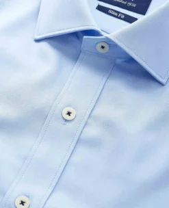 Sky Blue Herringbone Cotton Slim Fit Formal Shirt - Single Cuff