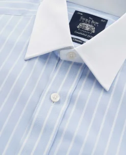 Sky Blue Reverse Stripe Classic Fit Shirt With White Collar & Cuffs