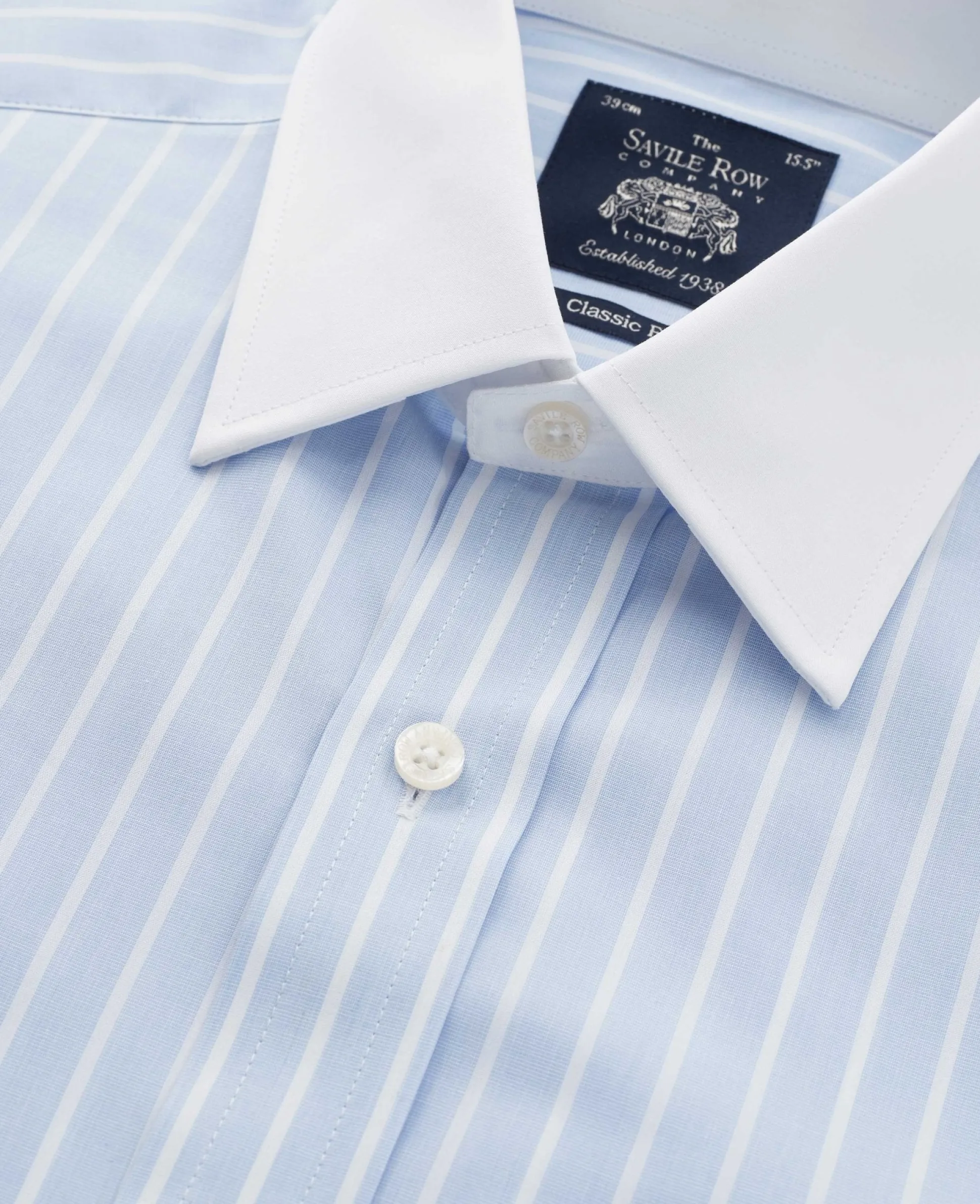 Sky Blue Reverse Stripe Classic Fit Shirt With White Collar & Cuffs
