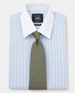 Sky Blue Reverse Stripe Classic Fit Shirt With White Collar & Cuffs