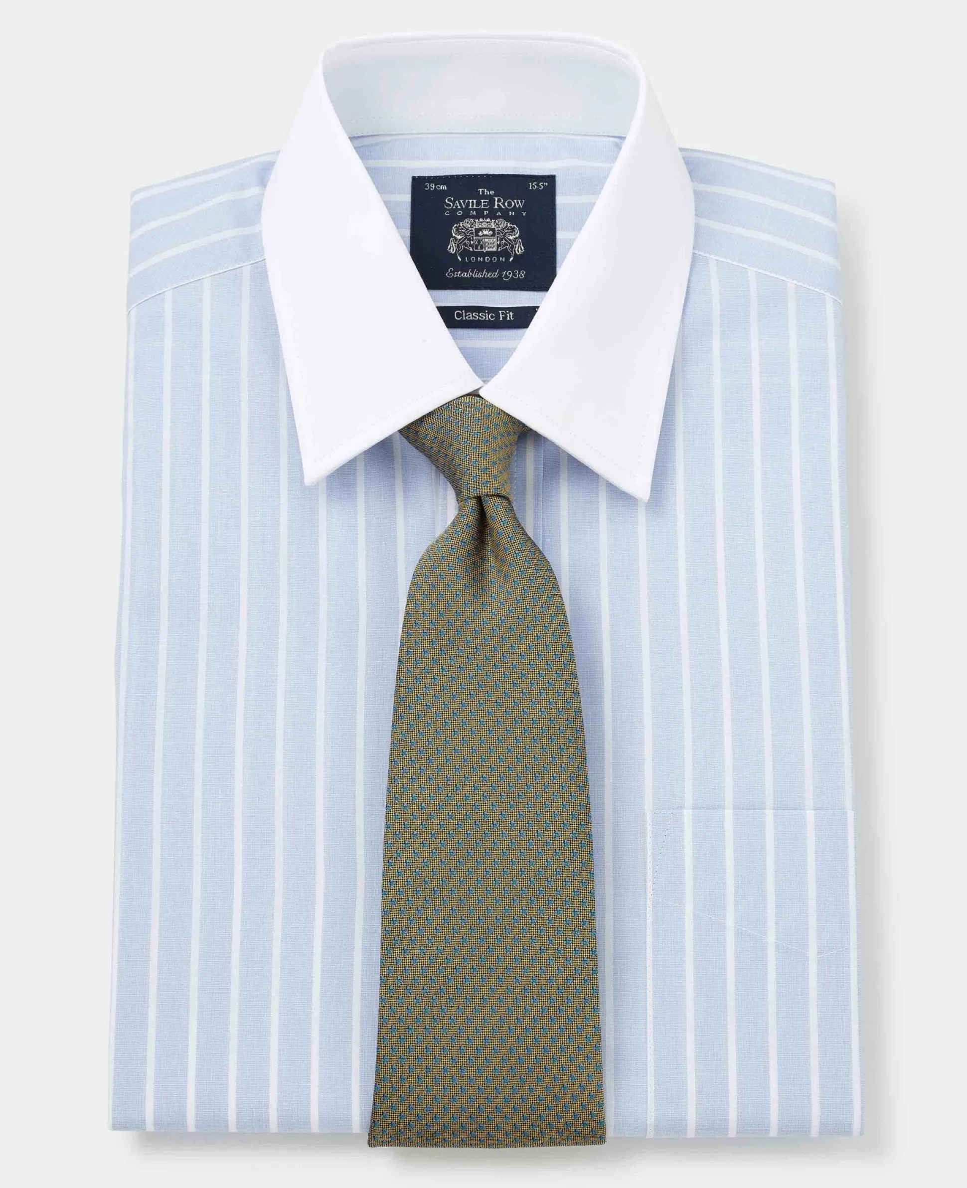 Sky Blue Reverse Stripe Classic Fit Shirt With White Collar & Cuffs