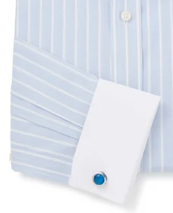 Sky Blue Reverse Stripe Classic Fit Shirt With White Collar & Cuffs