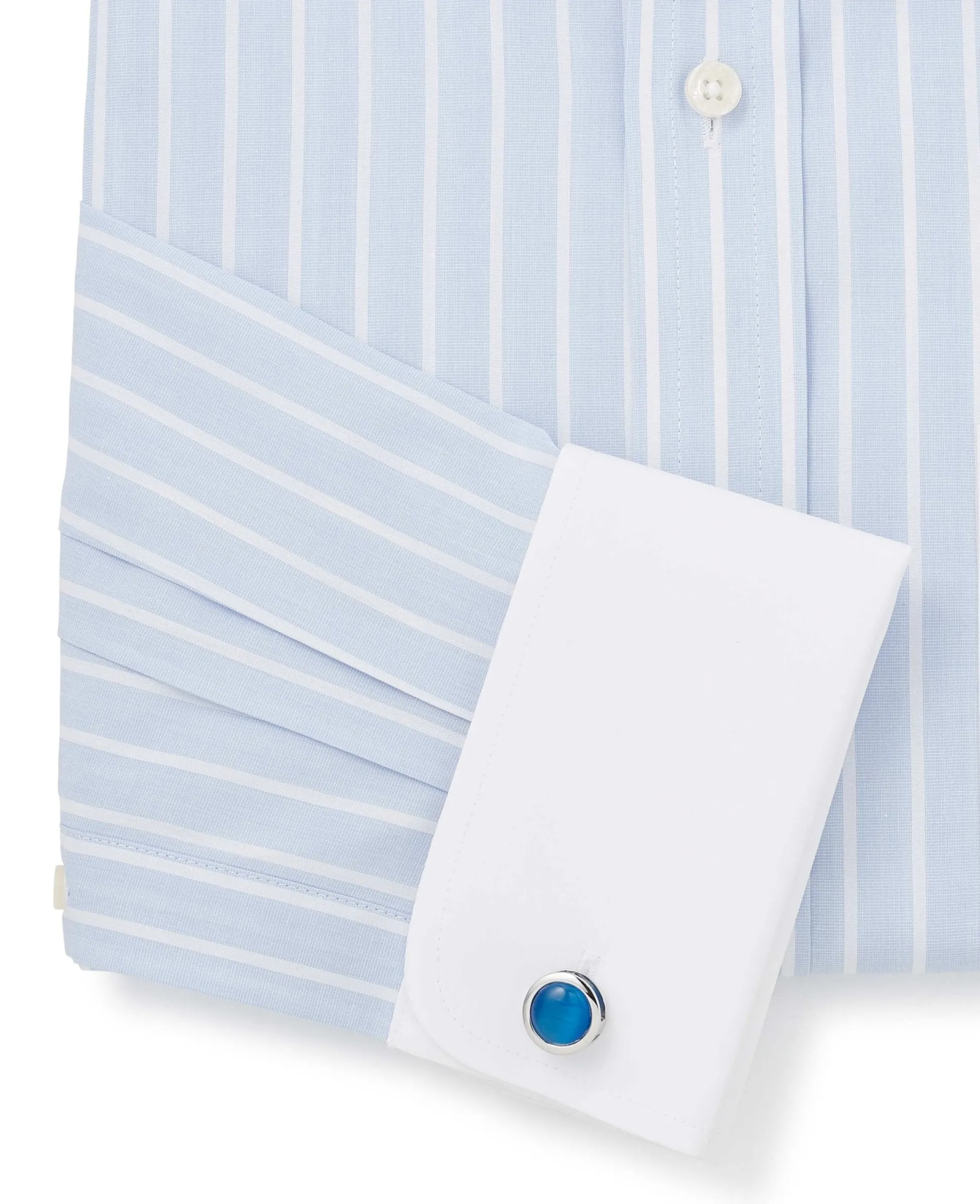 Sky Blue Reverse Stripe Classic Fit Shirt With White Collar & Cuffs