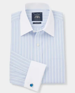 Sky Blue Reverse Stripe Classic Fit Shirt With White Collar & Cuffs