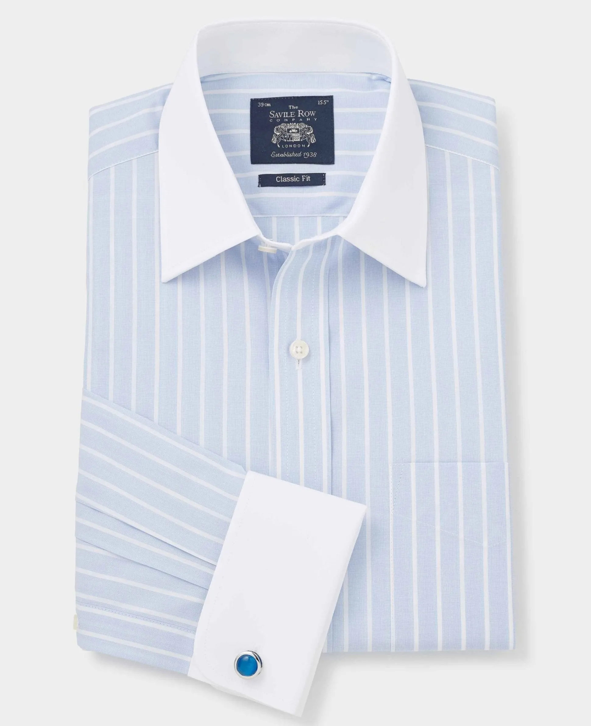 Sky Blue Reverse Stripe Classic Fit Shirt With White Collar & Cuffs