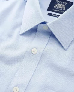 Sky Blue Textured Cotton Herringbone Classic Fit Formal Shirt - Double Cuff