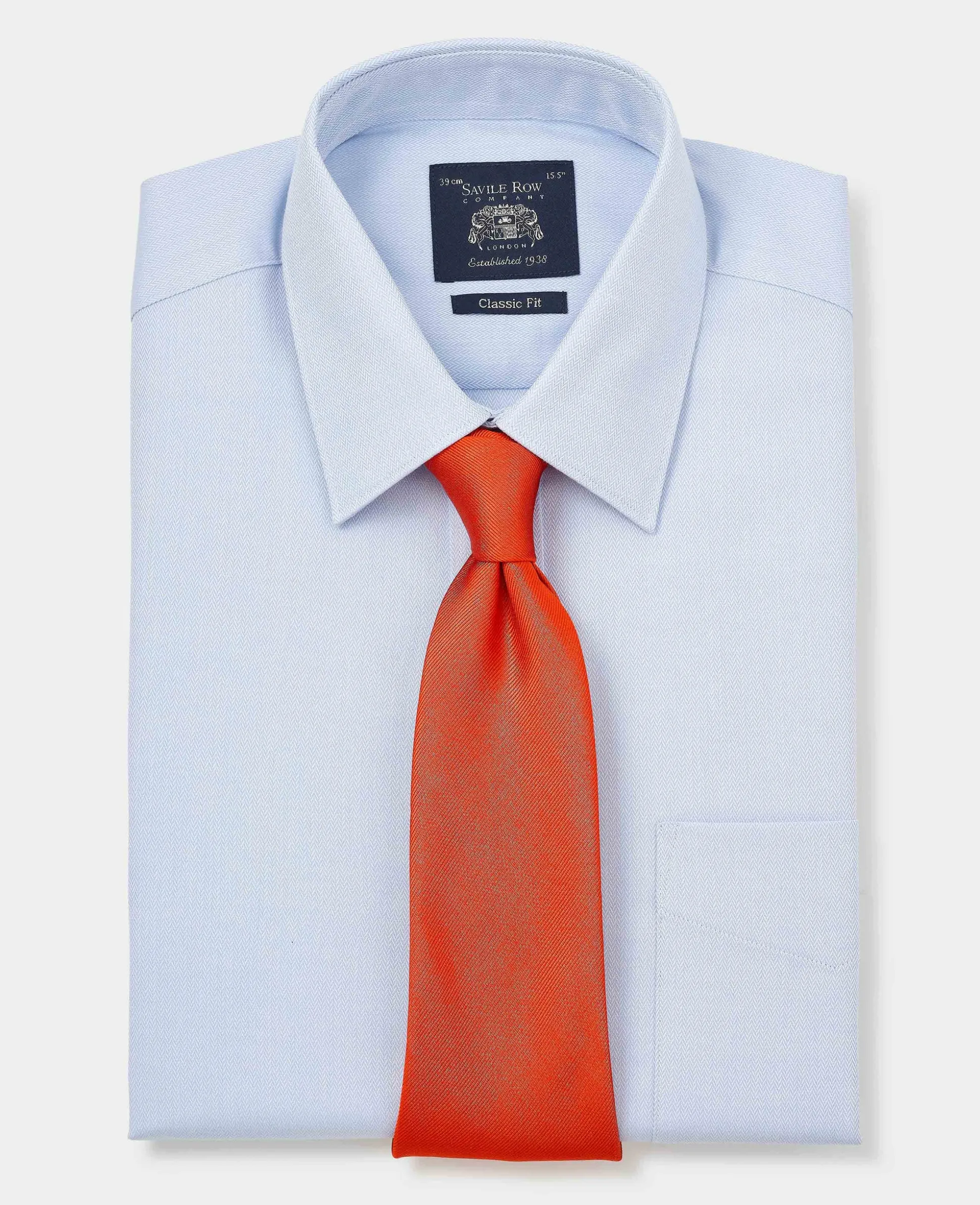 Sky Blue Textured Cotton Herringbone Classic Fit Formal Shirt - Double Cuff