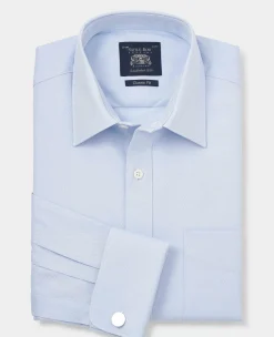Sky Blue Textured Cotton Herringbone Classic Fit Formal Shirt - Double Cuff