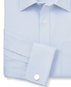 Sky Blue Textured Cotton Herringbone Classic Fit Formal Shirt - Double Cuff