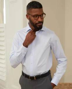 Sky Blue Twill Slim Fit Shirt W/ Cutaway Collar - Single or Double Cuff