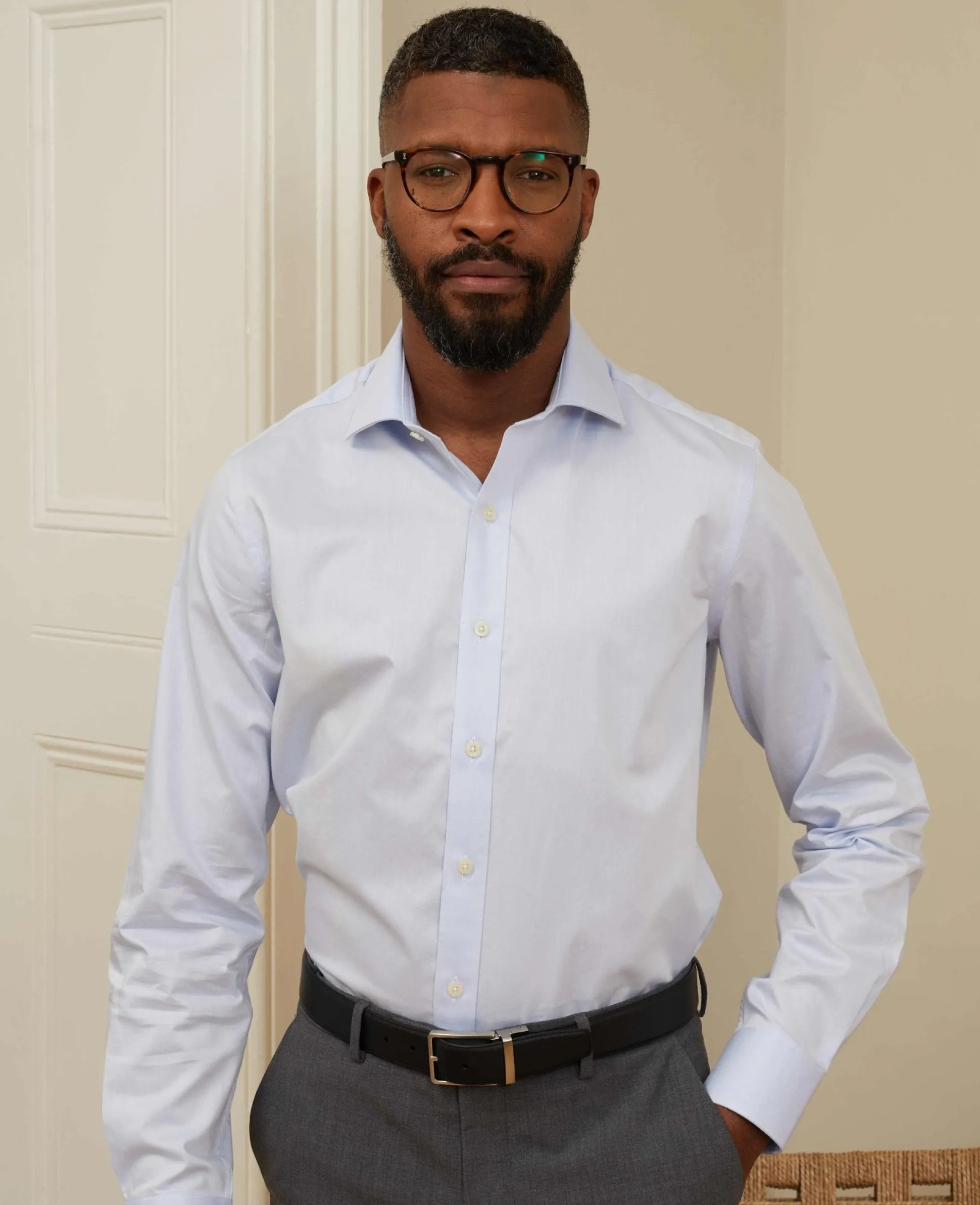 Sky Blue Twill Slim Fit Shirt W/ Cutaway Collar - Single or Double Cuff
