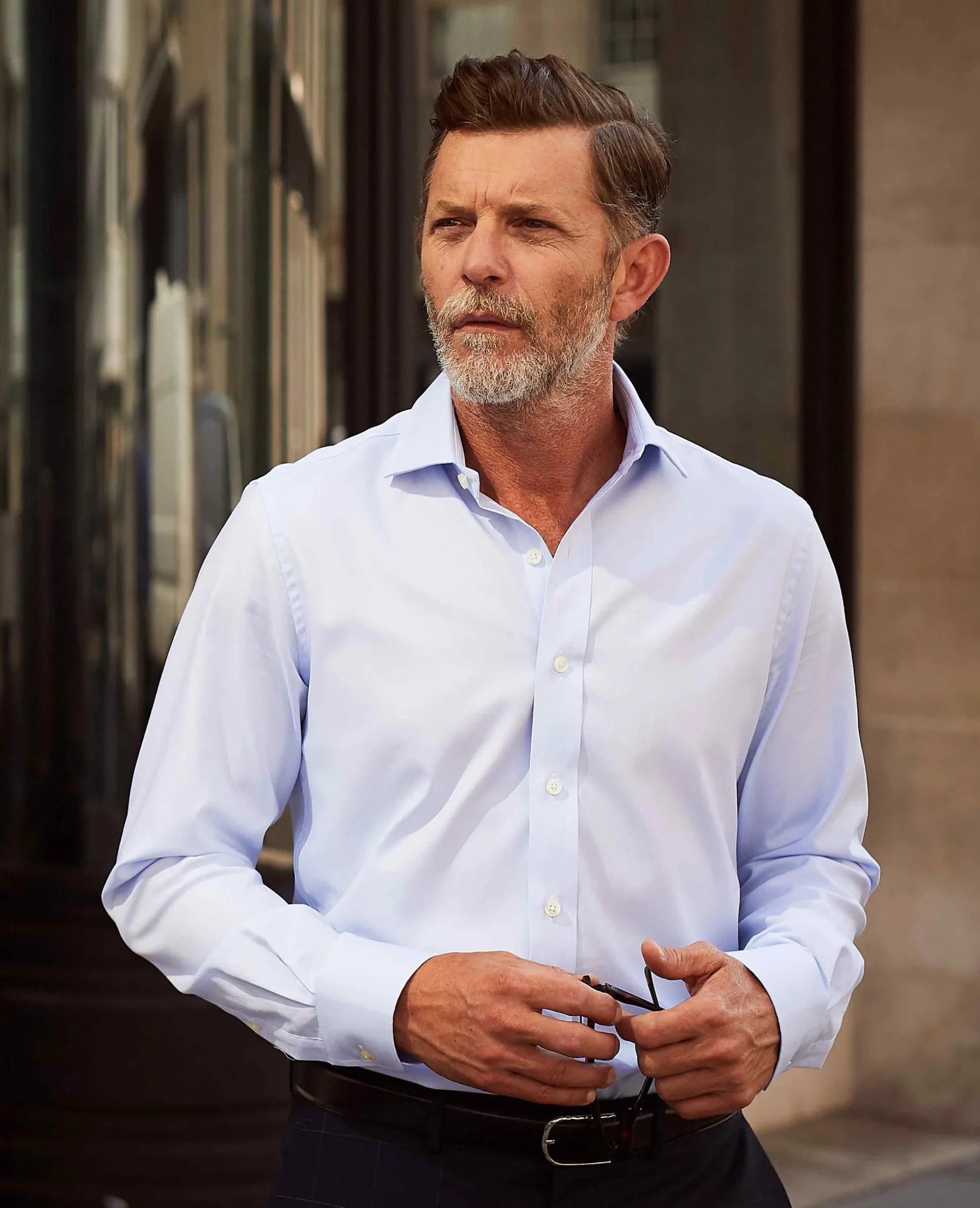 Sky Blue Twill Slim Fit Shirt W/ Cutaway Collar - Single or Double Cuff