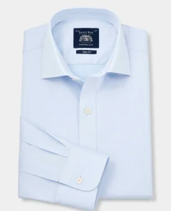 Sky Blue Twill Slim Fit Shirt W/ Cutaway Collar - Single or Double Cuff