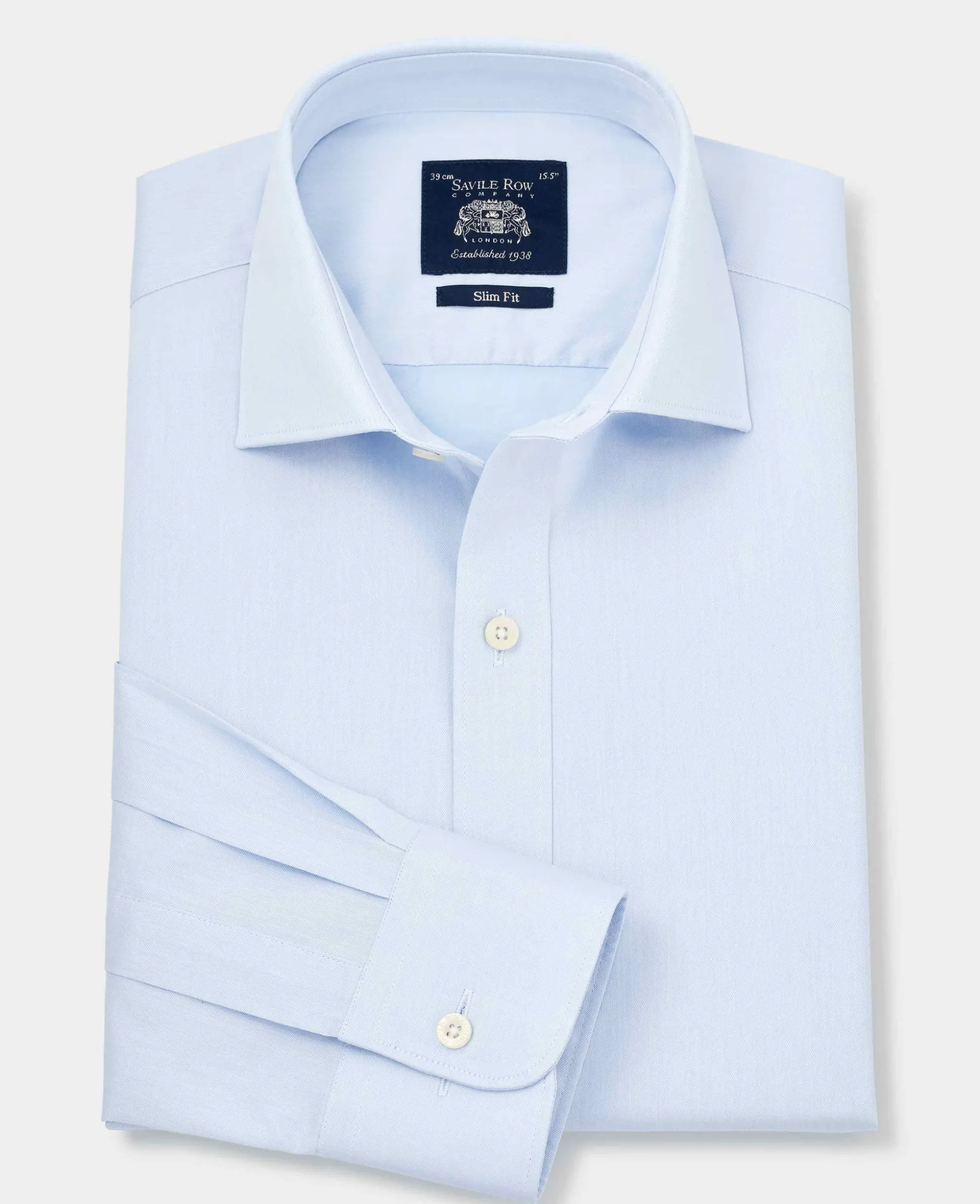 Sky Blue Twill Slim Fit Shirt W/ Cutaway Collar - Single or Double Cuff