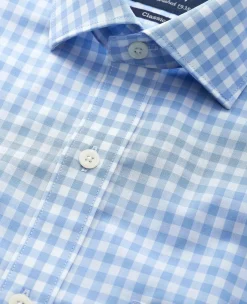 Sky Blue White Cotton Gingham Check Classic Fit Formal Shirt - Double Cuff