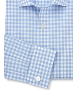 Sky Blue White Cotton Gingham Check Classic Fit Formal Shirt - Double Cuff