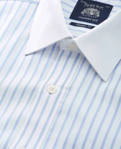 Sky Blue White Cotton Herringbone Stripe Classic Fit Winchester Formal Shirt - Double Cuff