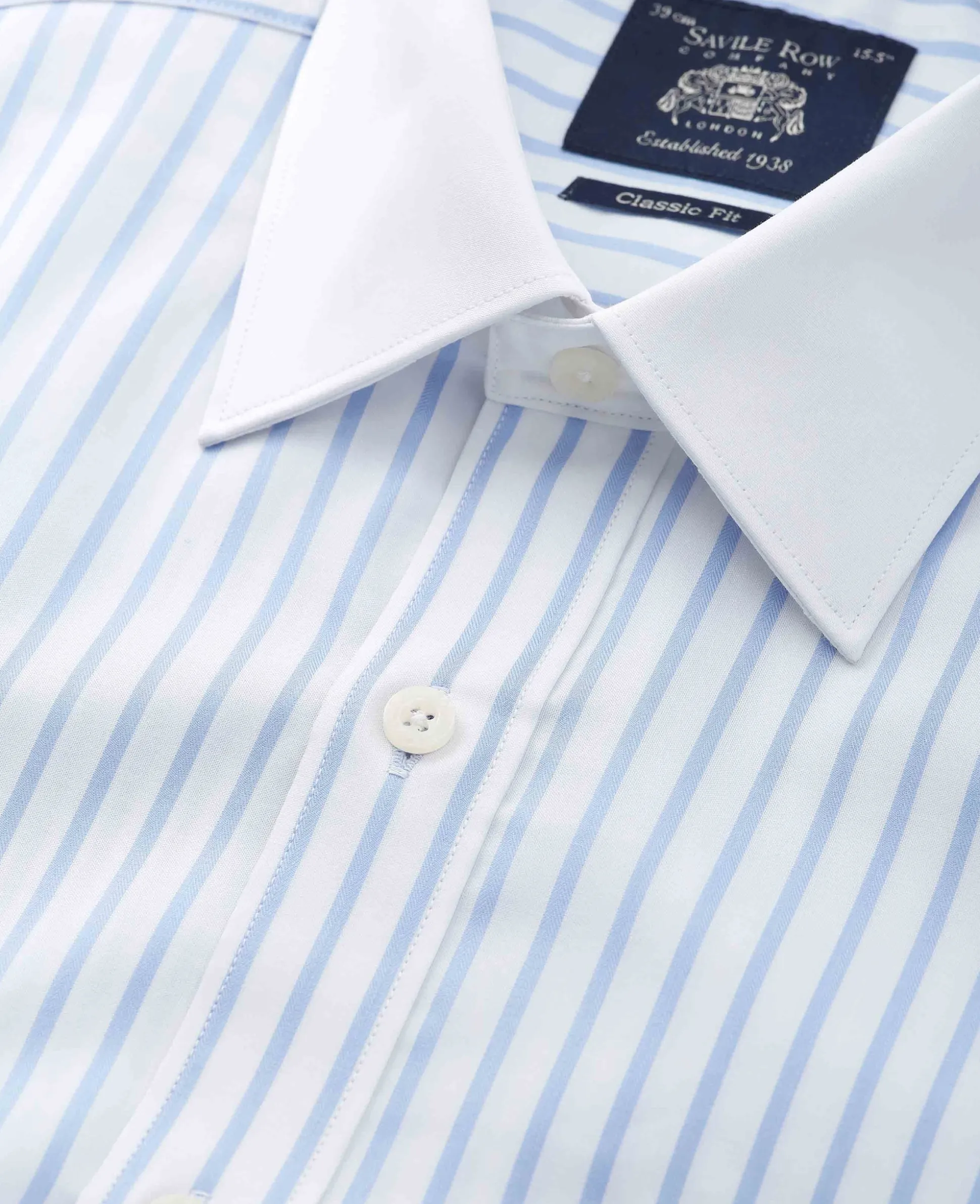 Sky Blue White Cotton Herringbone Stripe Classic Fit Winchester Formal Shirt - Double Cuff