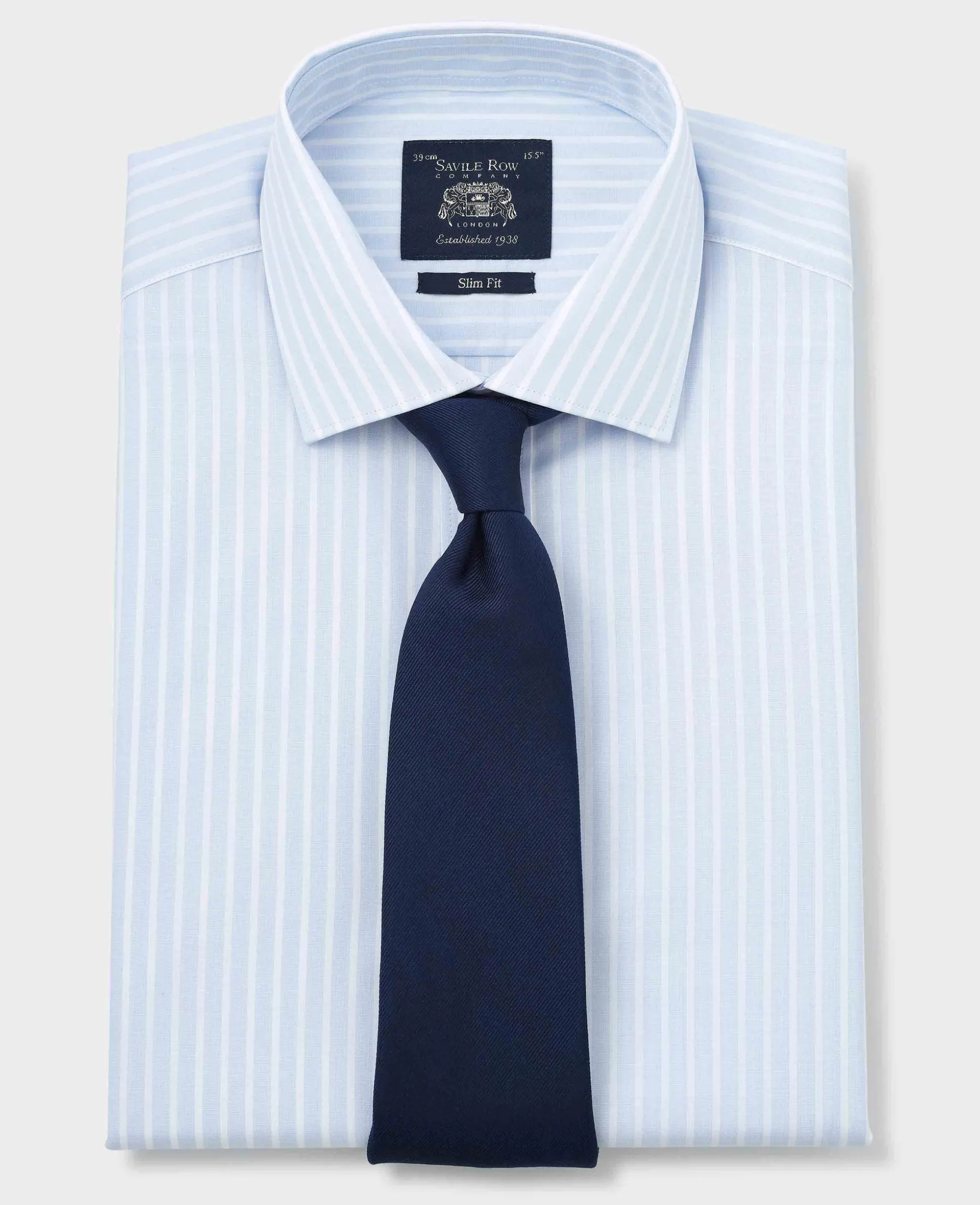 Sky Blue White Cotton Poplin Striped Slim Fit Formal Shirt - Double Cuff