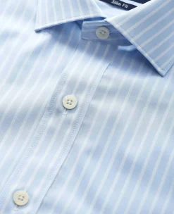 Sky Blue White Cotton Poplin Striped Slim Fit Formal Shirt - Double Cuff