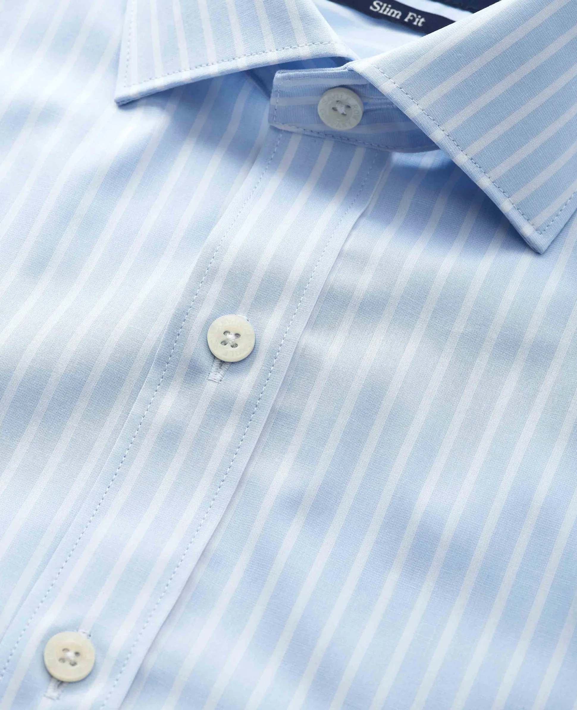 Sky Blue White Cotton Poplin Striped Slim Fit Formal Shirt - Double Cuff