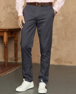 Smoked Navy Stretch Cotton Classic Fit Flat Front Chinos