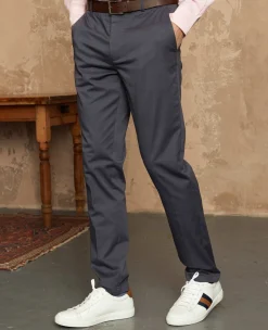Smoked Navy Stretch Cotton Classic Fit Flat Front Chinos
