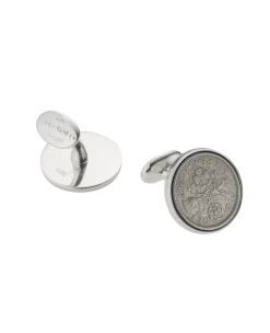 Sterling Silver Cufflink with 'Lucky' Sixpence