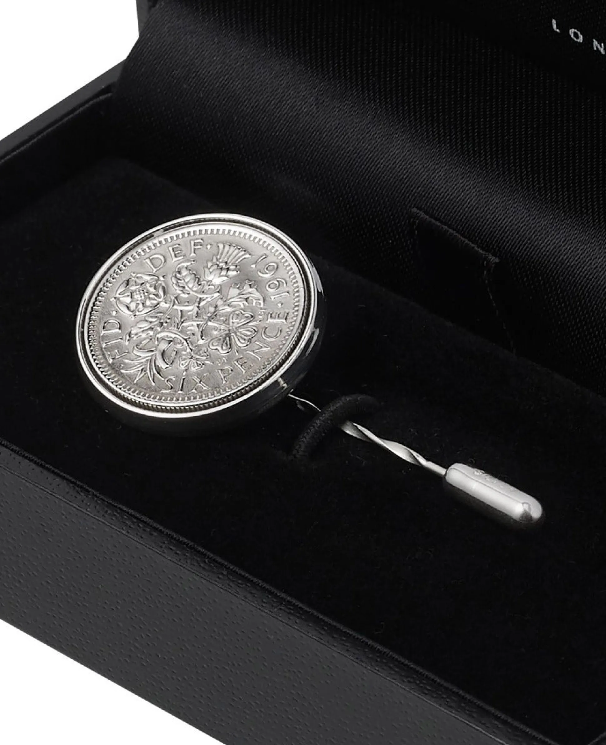 Sterling Silver Lapel Pin with Lucky Sixpence