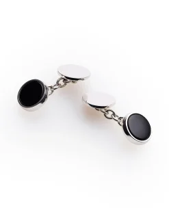 Sterling Silver Onyx Stone Chained Cufflinks