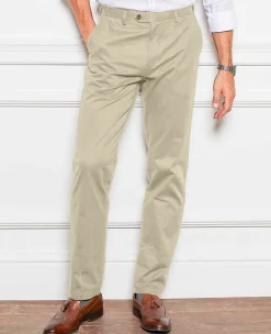 Stone Stretch Cotton Classic Fit Flat Front Chinos