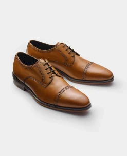 Tan Leather Capped Derby Shoes