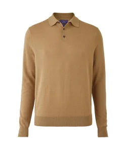 Tan Merino Wool Knitted Polo Shirt