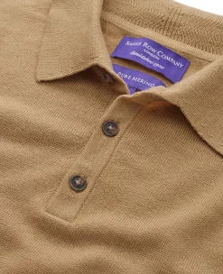 Tan Merino Wool Knitted Polo Shirt