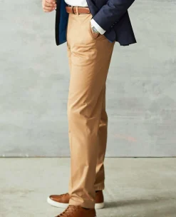 Tan Stretch Cotton Classic Fit Flat Front Chinos