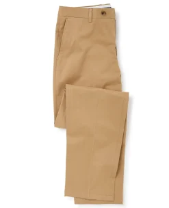 Tan Stretch Cotton Classic Fit Flat Front Chinos