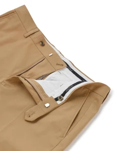 Tan Stretch Cotton Classic Fit Flat Front Chinos