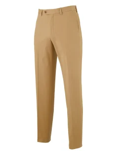 Tan Stretch Cotton Classic Fit Flat Front Chinos
