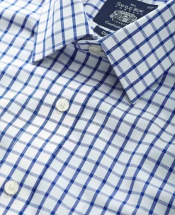 White Blue Check Classic Fit Non-Iron Formal Shirt - Single Cuff