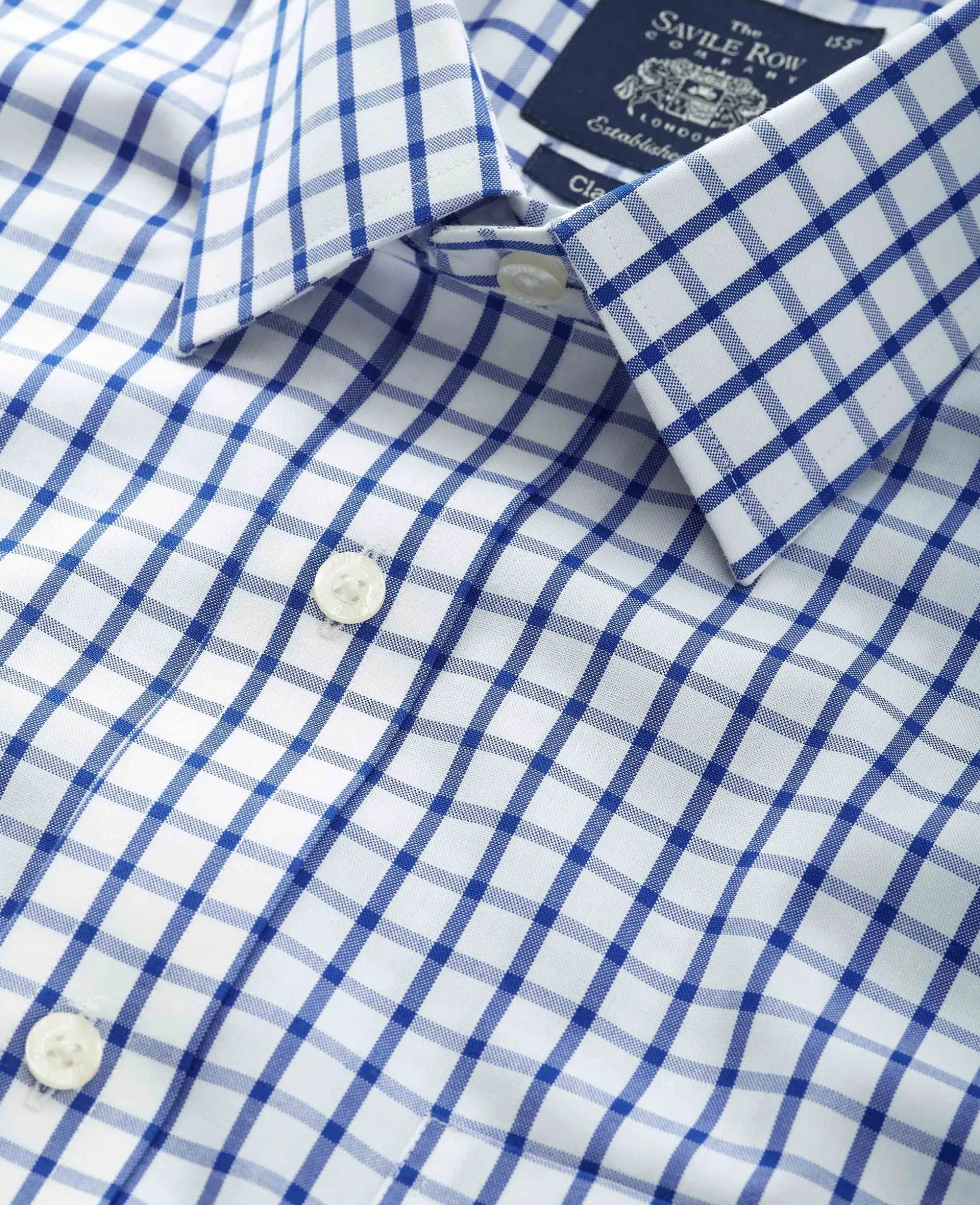 White Blue Check Classic Fit Non-Iron Formal Shirt - Single Cuff