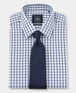White Blue Check Classic Fit Non-Iron Formal Shirt - Single Cuff