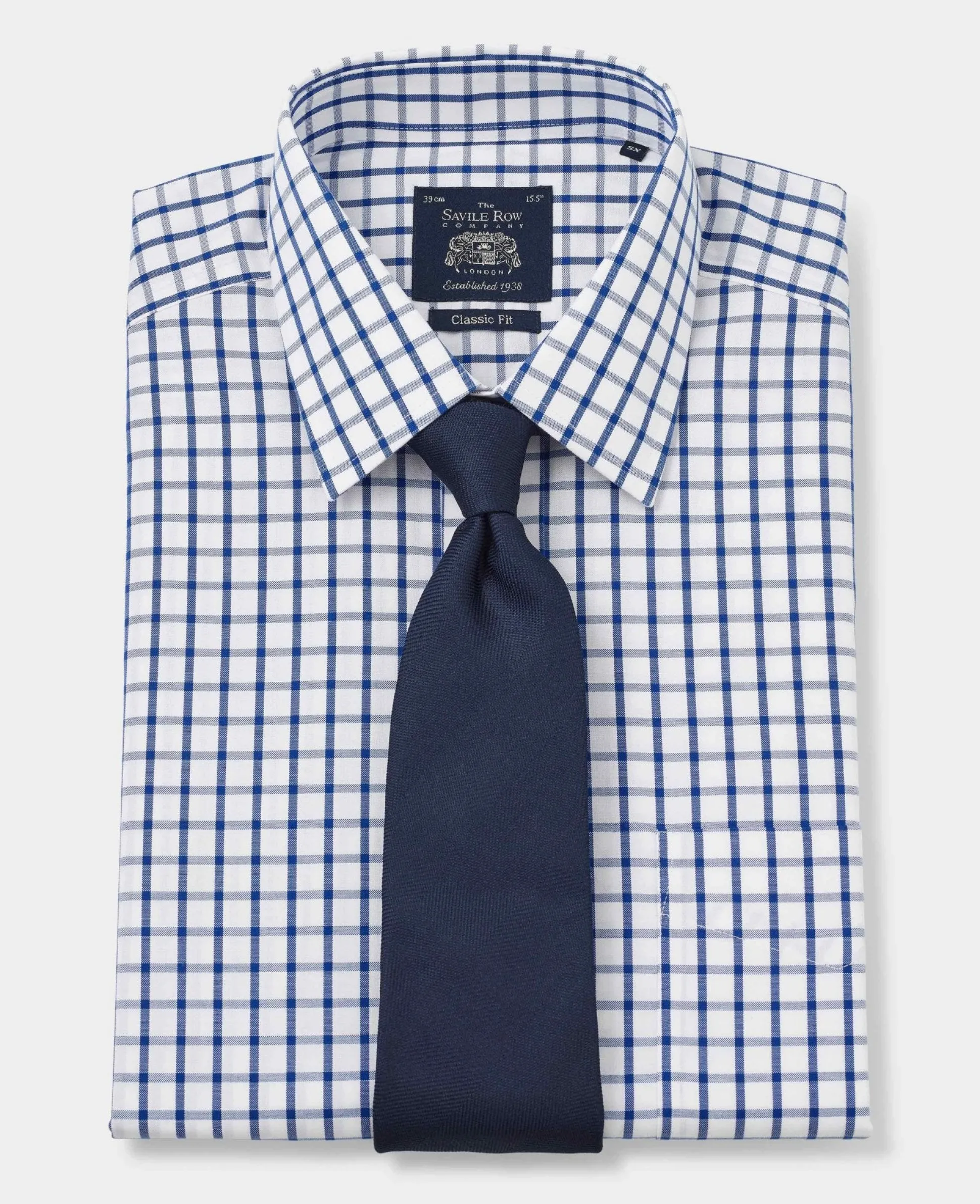 White Blue Check Classic Fit Non-Iron Formal Shirt - Single Cuff