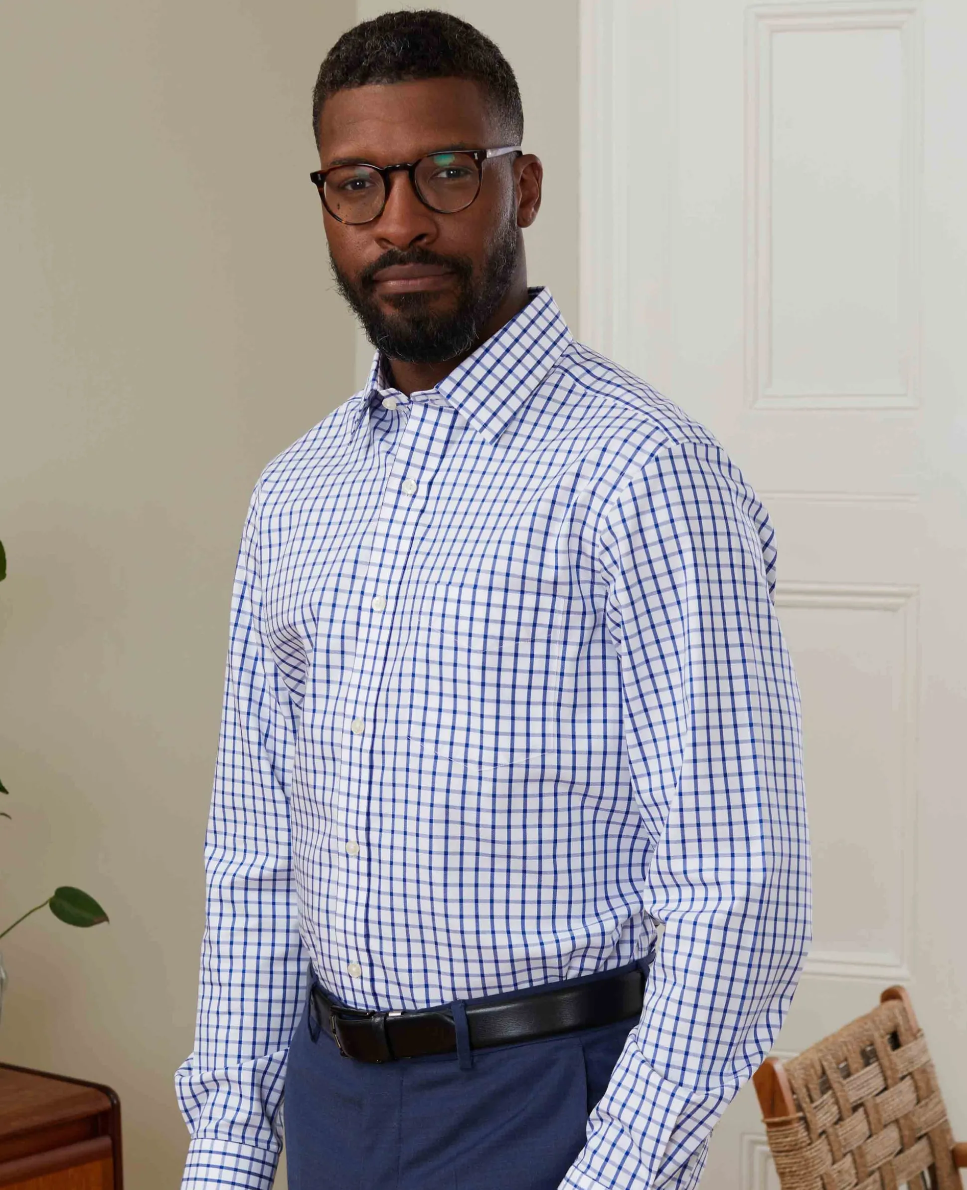 White Blue Check Classic Fit Non-Iron Formal Shirt - Single Cuff