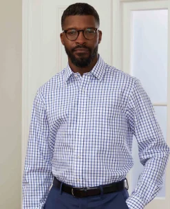 White Blue Check Classic Fit Non-Iron Formal Shirt - Single Cuff