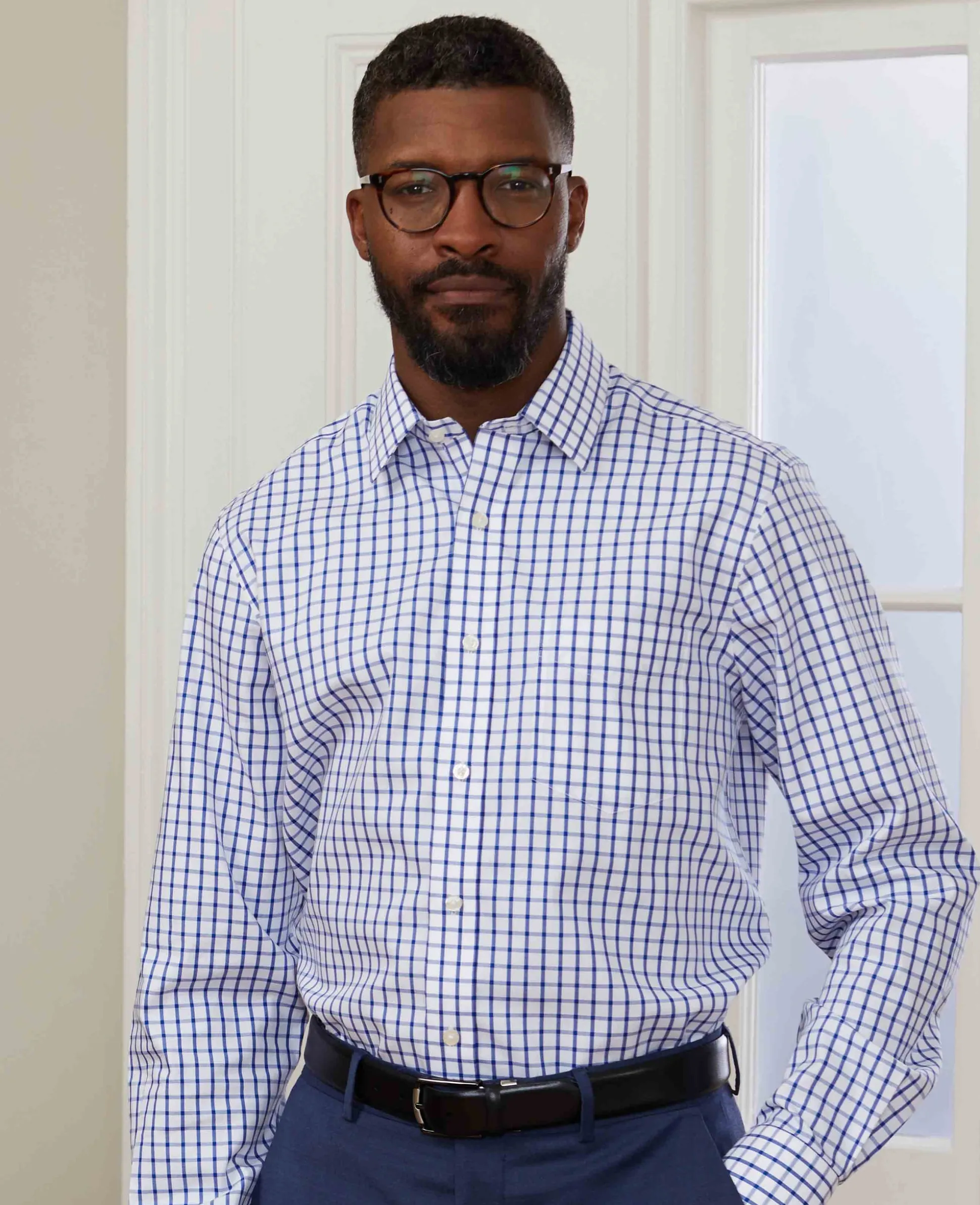 White Blue Check Classic Fit Non-Iron Formal Shirt - Single Cuff
