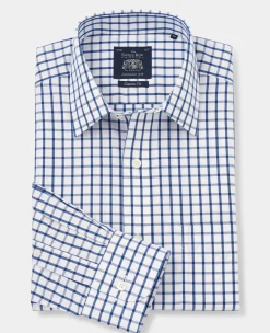 White Blue Check Classic Fit Non-Iron Formal Shirt - Single Cuff